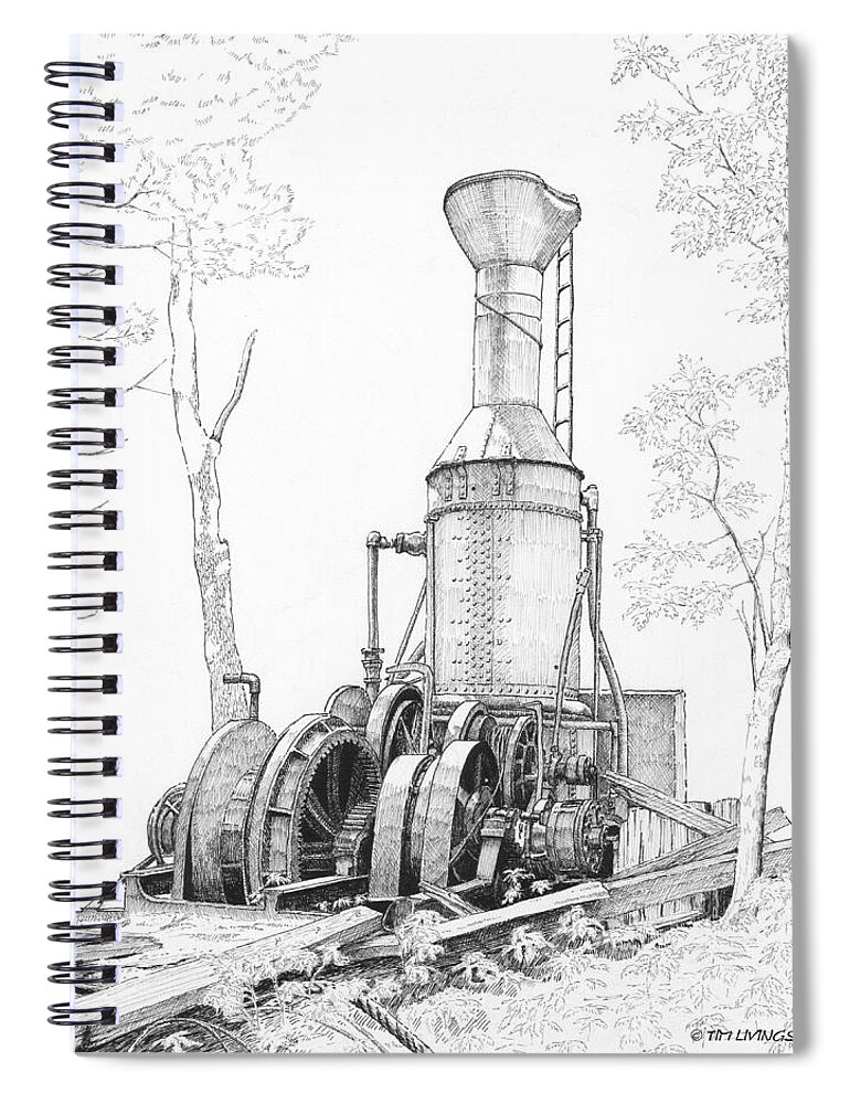 Willamette Steam Donkey Spiral Notebook featuring the drawing The Willamette Steam Donkey by Timothy Livingston