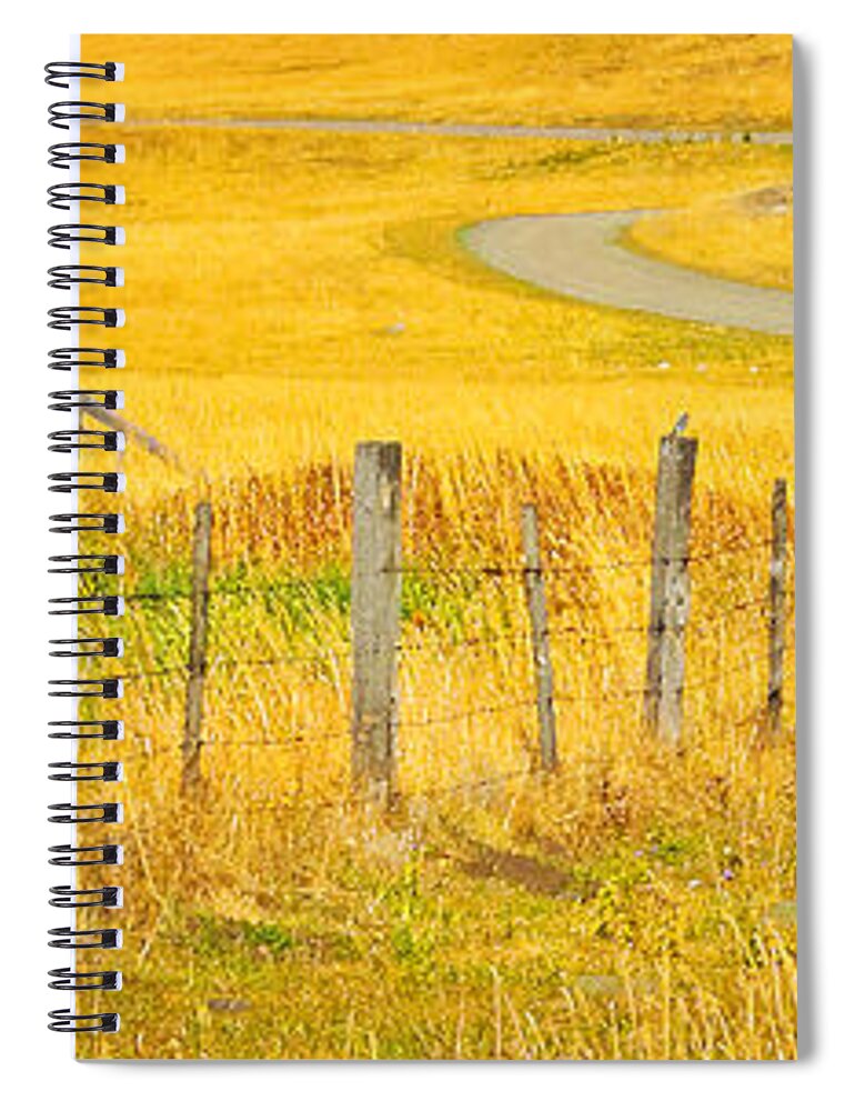 Country Landscape Spiral Notebook featuring the photograph The Winding Road The Crooked Fence And The Bluebird by Theresa Tahara