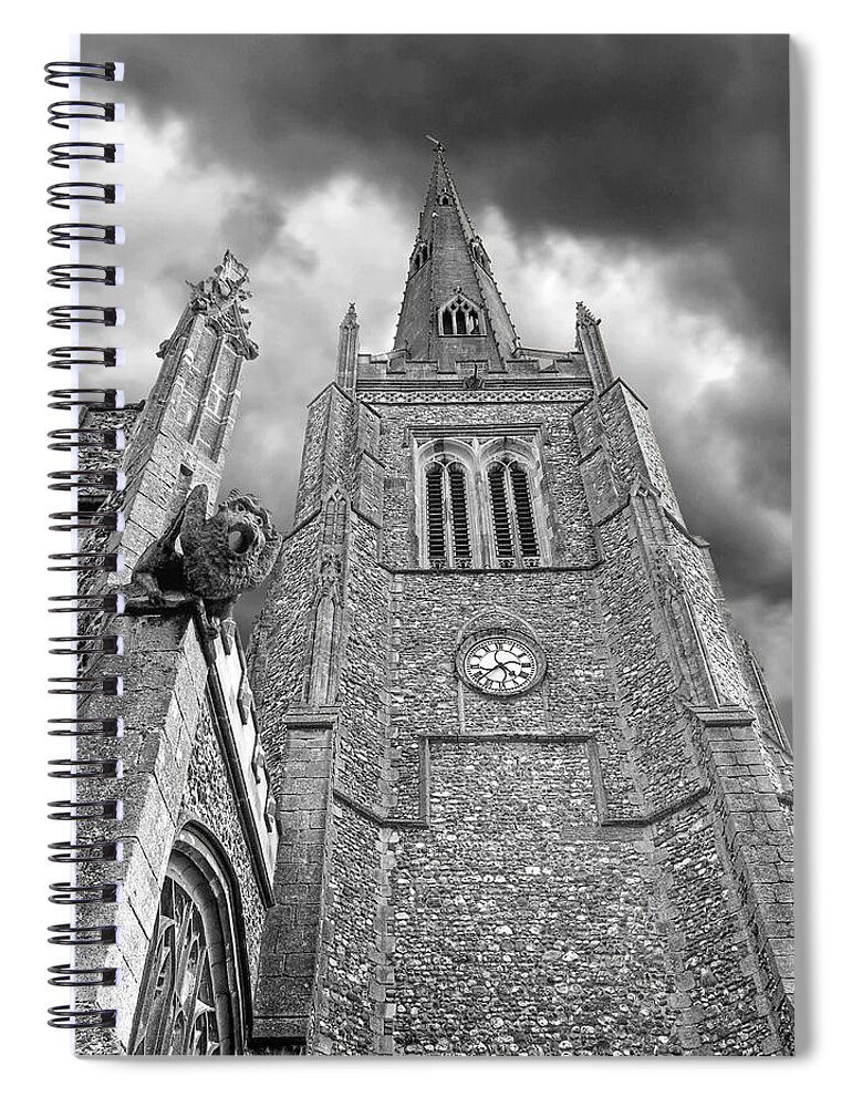 Church Spiral Notebook featuring the photograph Thaxted Church in Black and White by Gill Billington