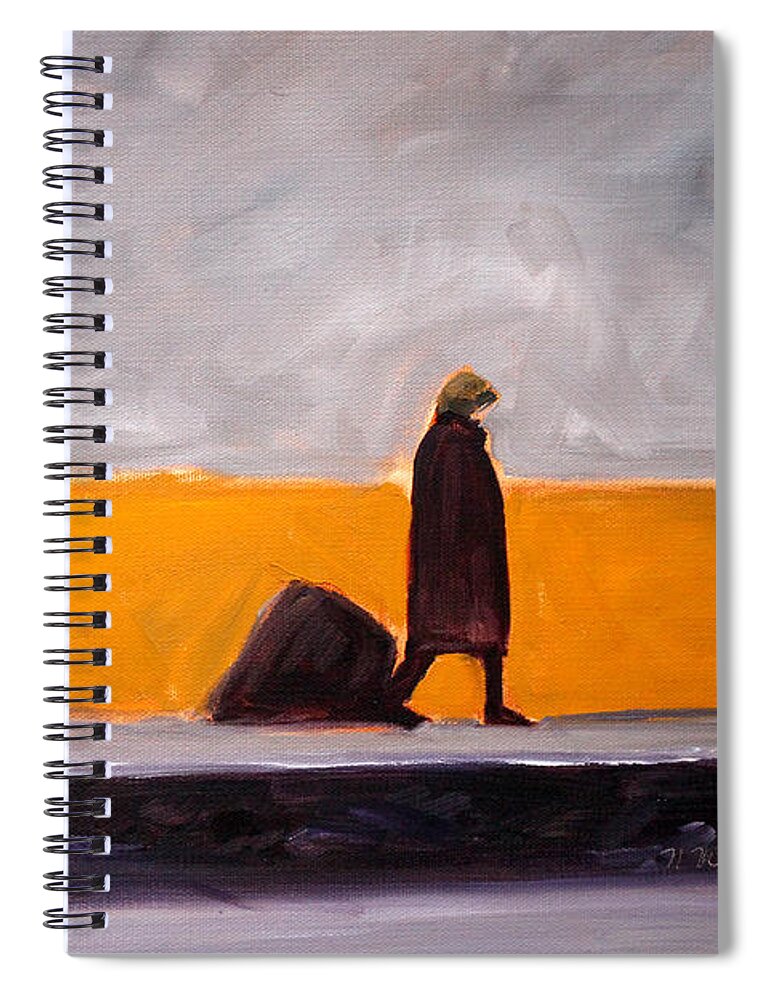 Abstract Spiral Notebook featuring the painting The Yellow Wall by Nancy Merkle