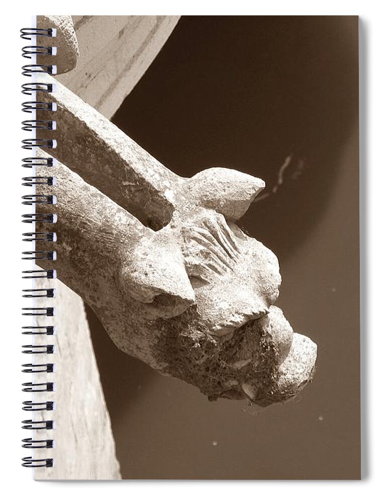 Gargoyle Spiral Notebook featuring the photograph Thirsty Gargoyle - Sepia by HEVi FineArt