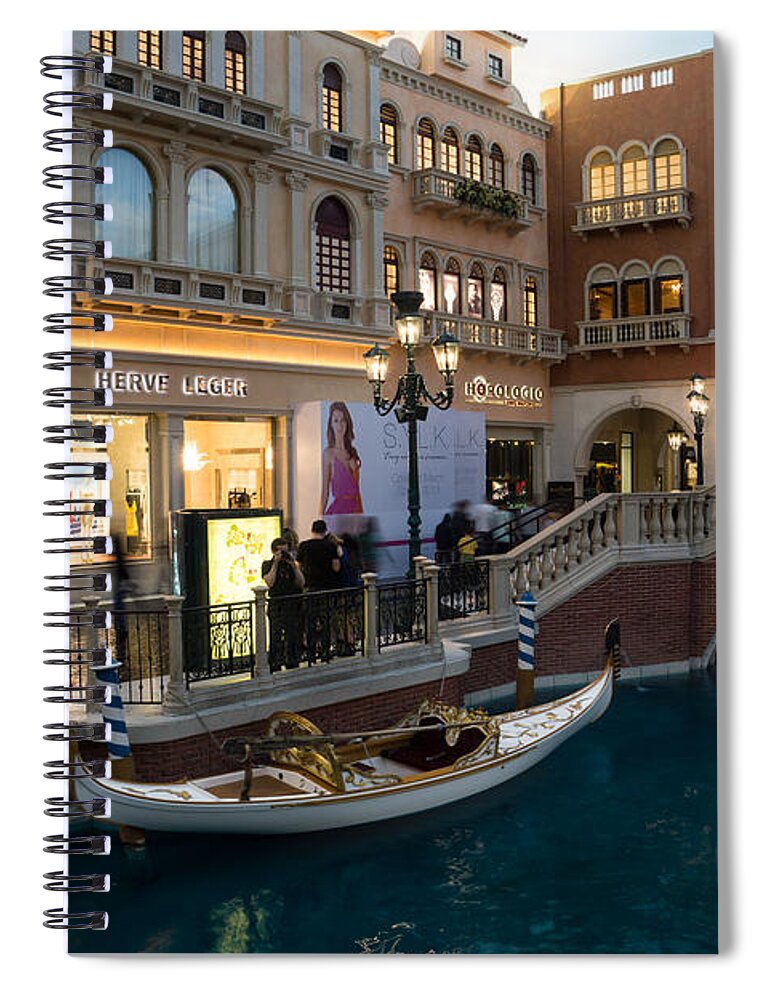 Not Venice Spiral Notebook featuring the photograph It's Not Venice - the White Wedding Gondola by Georgia Mizuleva