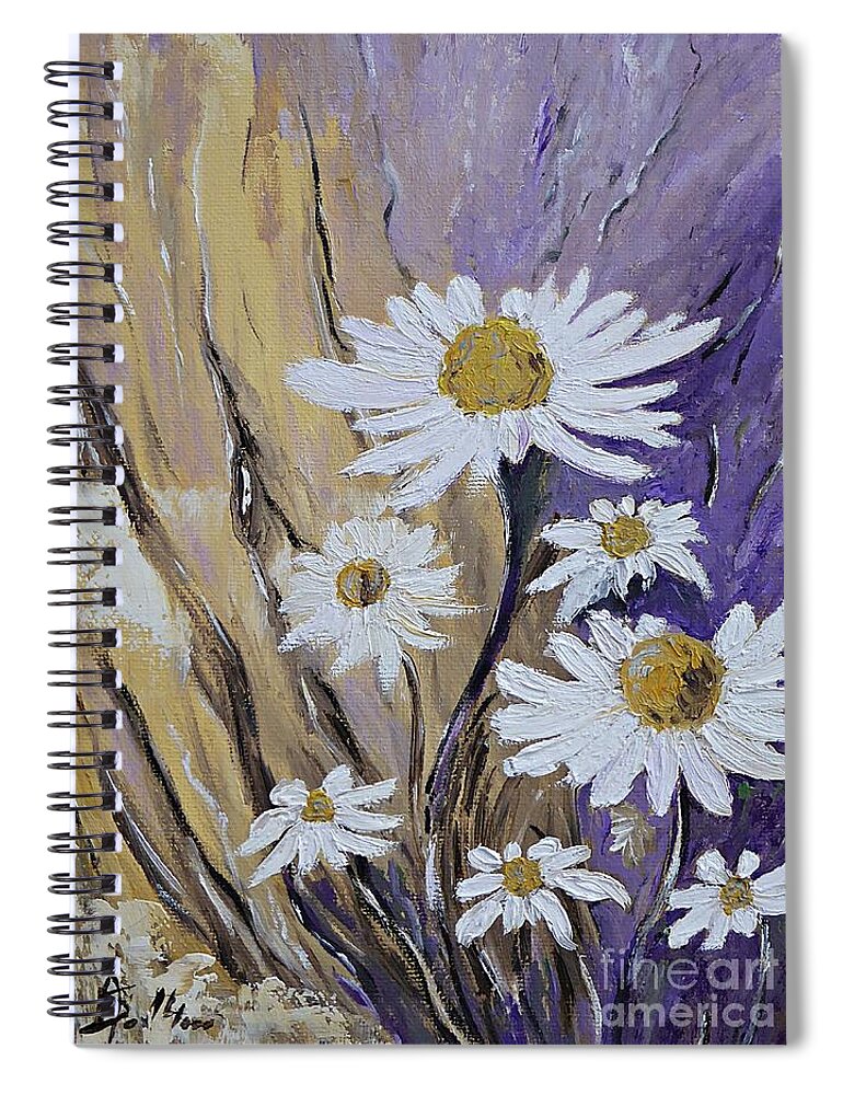 Daisy Spiral Notebook featuring the painting This spring daisies by Amalia Suruceanu