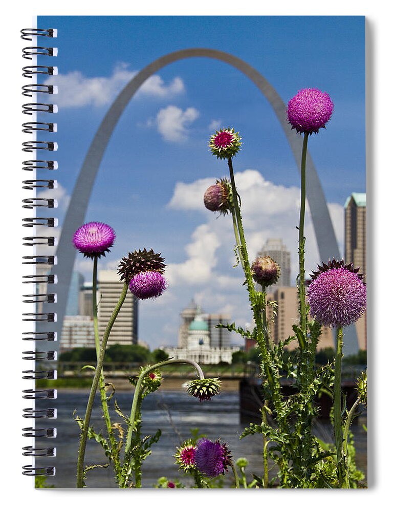 St. Louis Spiral Notebook featuring the photograph Thistles and the arch by Garry McMichael