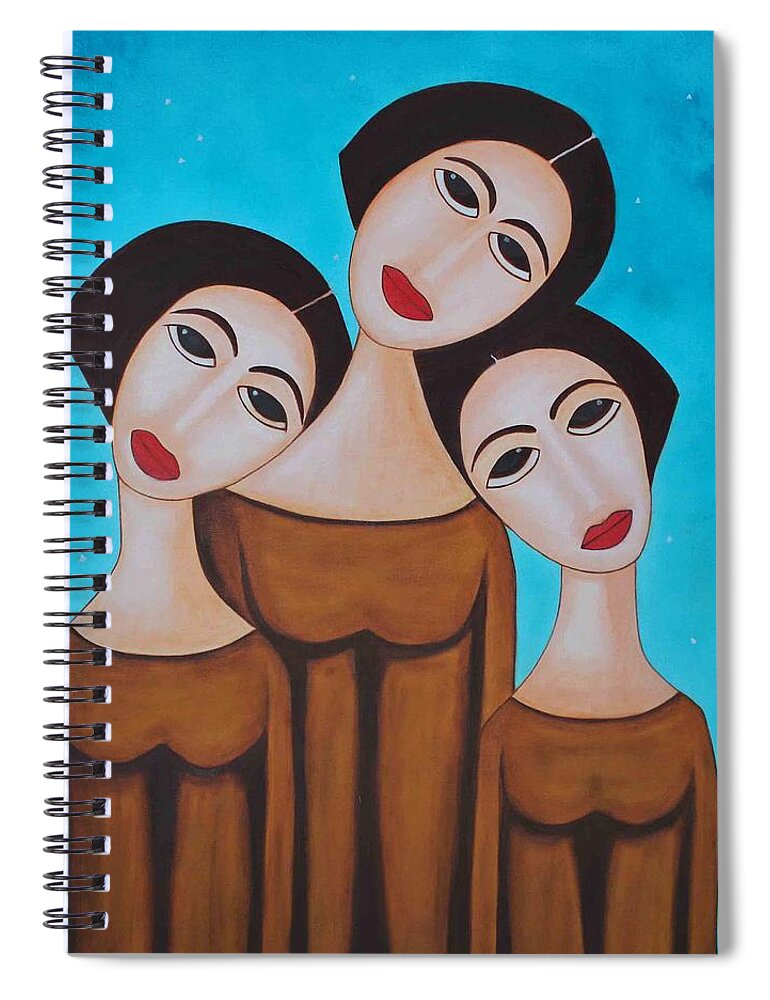 Oil Spiral Notebook featuring the painting Three Angels by Sonali Kukreja