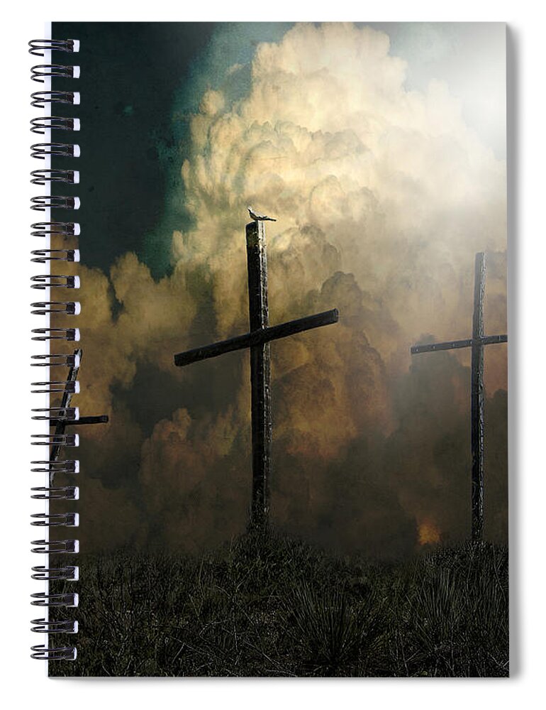 God Spiral Notebook featuring the photograph Three Crosses and a Dove by Karen Slagle