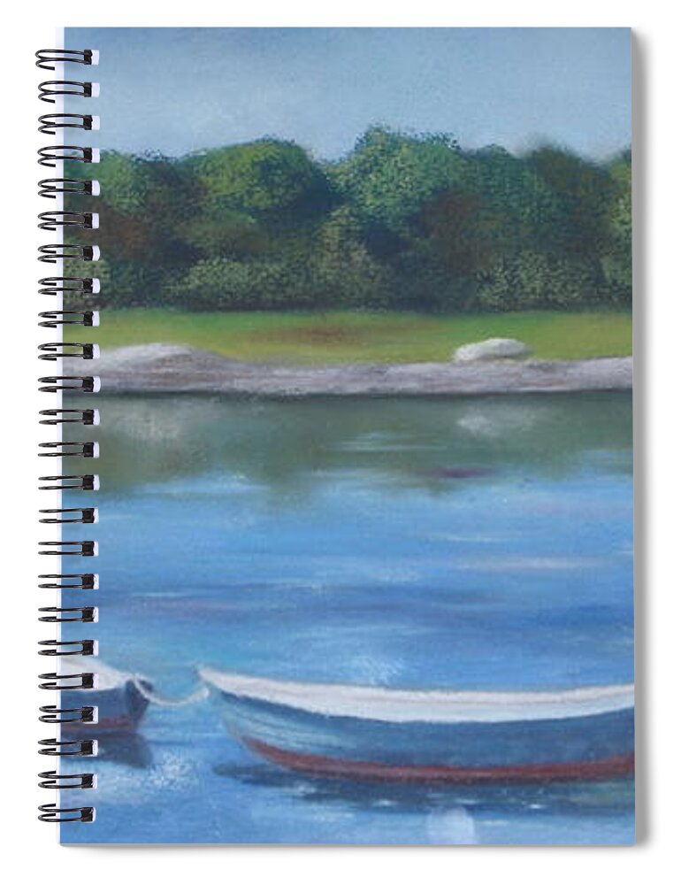 Maine Spiral Notebook featuring the pastel Three Dories by Carol Corliss