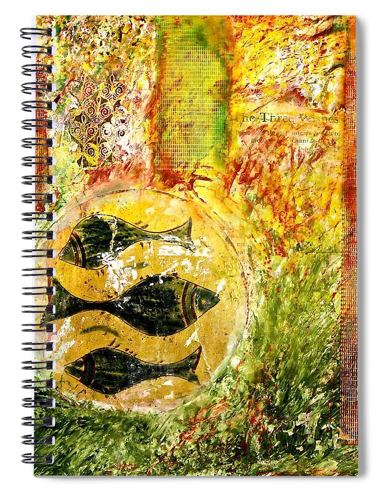 Three Fish Spiral Notebook featuring the mixed media Three Fish square format by Bellesouth Studio