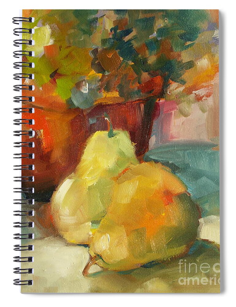 Still Life Spiral Notebook featuring the painting Three Pears and a Pot by Michelle Abrams