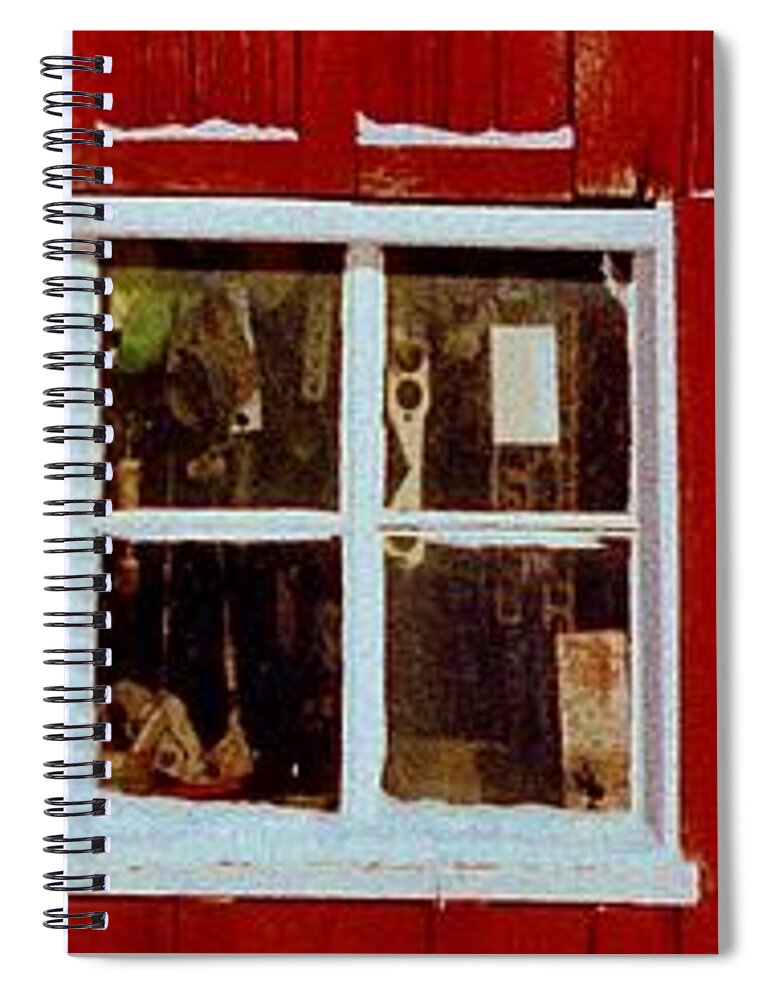  Spiral Notebook featuring the photograph Three Red Barn Windows by Daniel Thompson