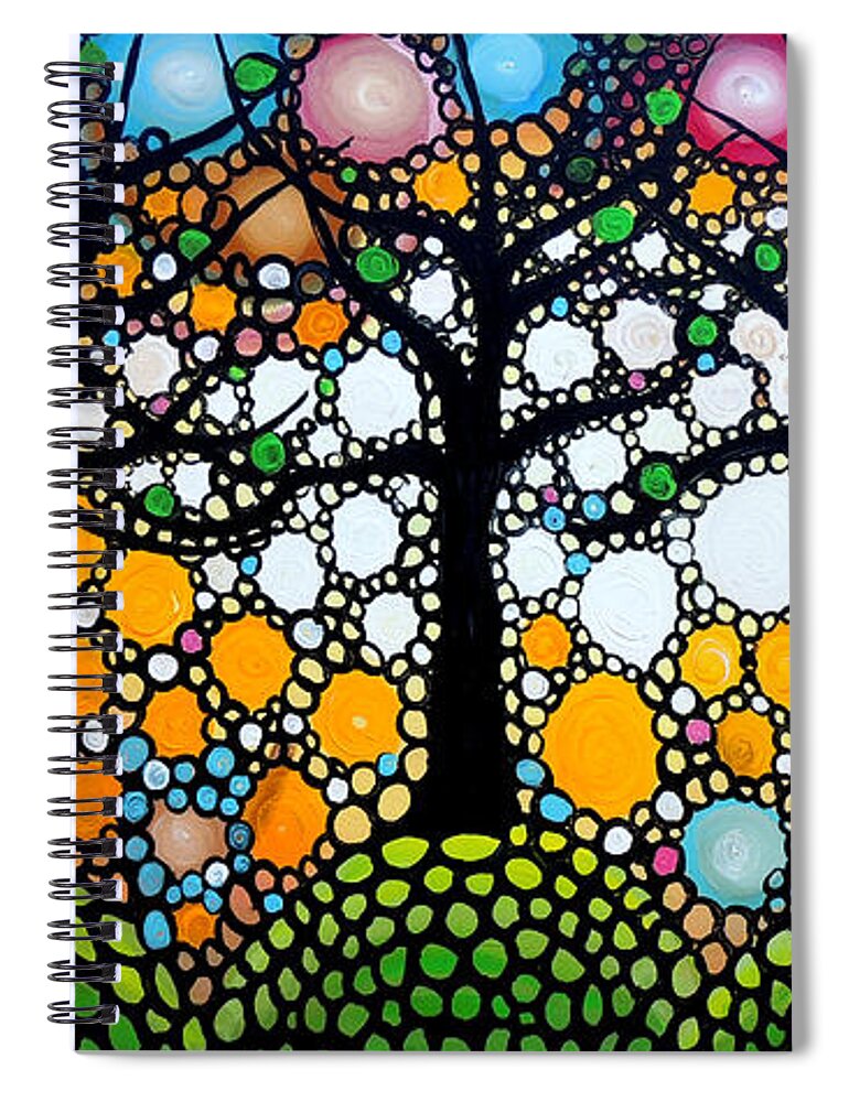 Tree Art Spiral Notebook featuring the painting Three Trees on a Hill by Shirley Smith