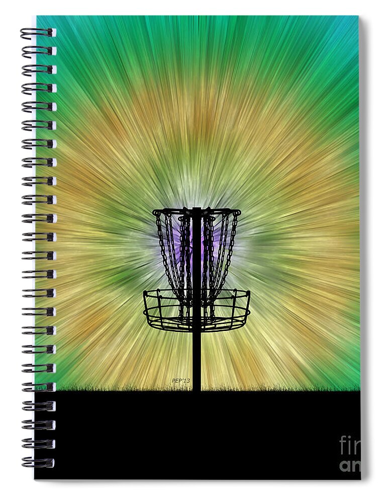 Tie Dye Spiral Notebook featuring the digital art Tie Dye Disc Golf Basket by Phil Perkins
