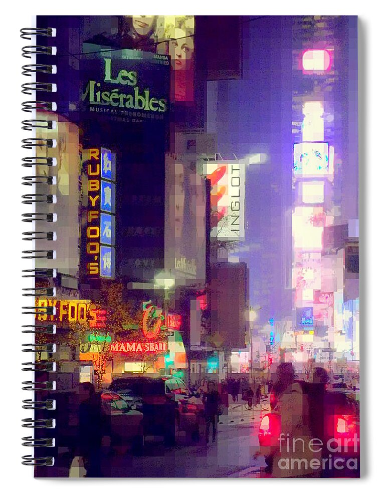 Times Square Spiral Notebook featuring the photograph Times Square at Night - Columns of Light by Miriam Danar