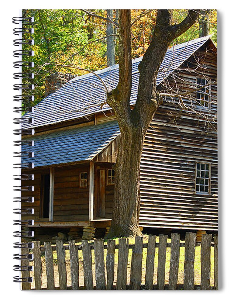Log Cabins Spiral Notebook featuring the pyrography To Live Out Loud by M Three Photos