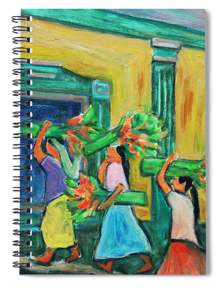 Figurative Spiral Notebook featuring the painting To the Morning Market by Xueling Zou