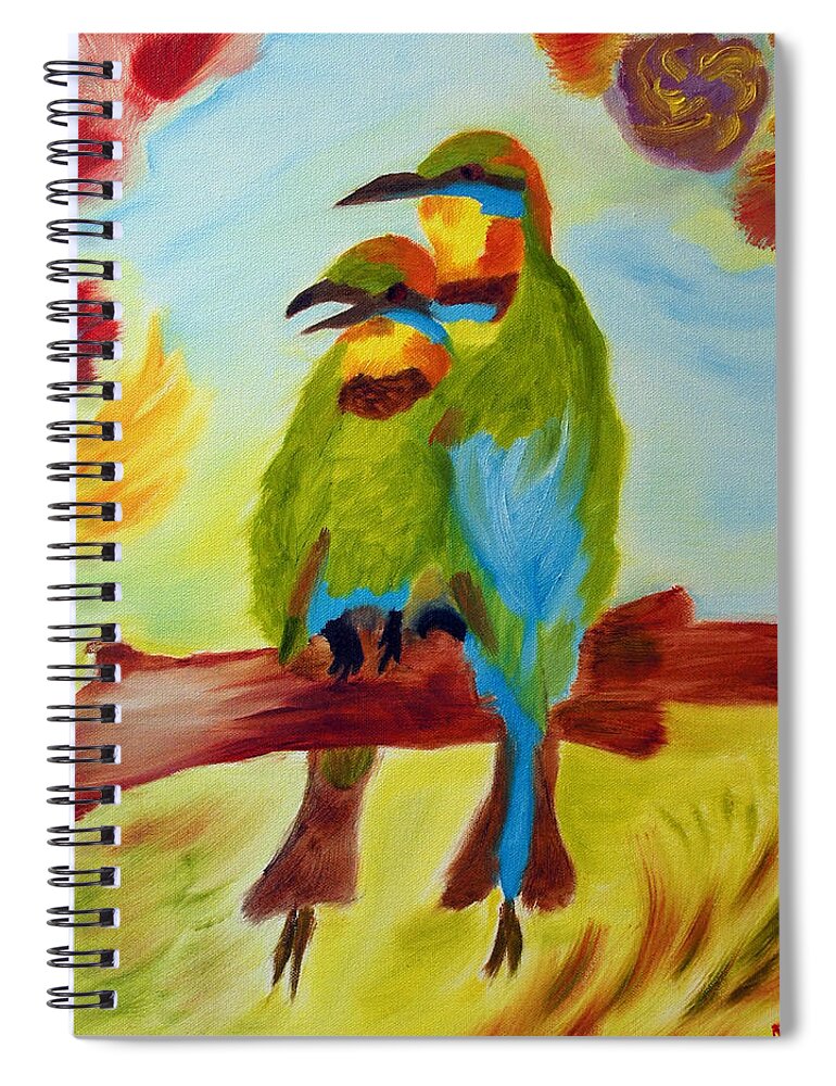 Colorful Birds Spiral Notebook featuring the painting Together by Meryl Goudey