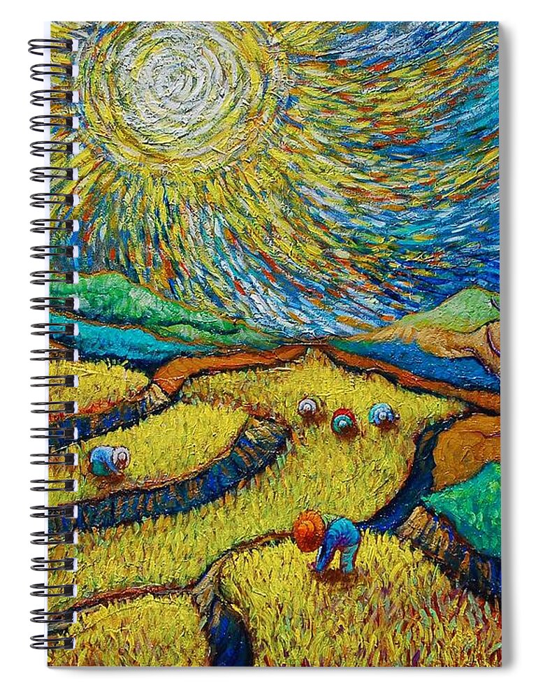 Paul Hilario Spiral Notebook featuring the painting Toil Today Dream Tonight diptych painting number 1 after Van Gogh by Paul Hilario