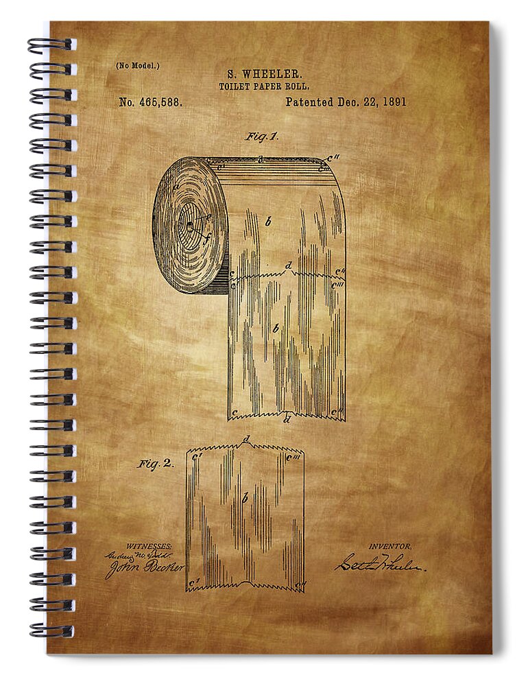 Toilet Paper Spiral Notebook featuring the photograph Toilet Paper Roll Patent 1891 by Chris Smith