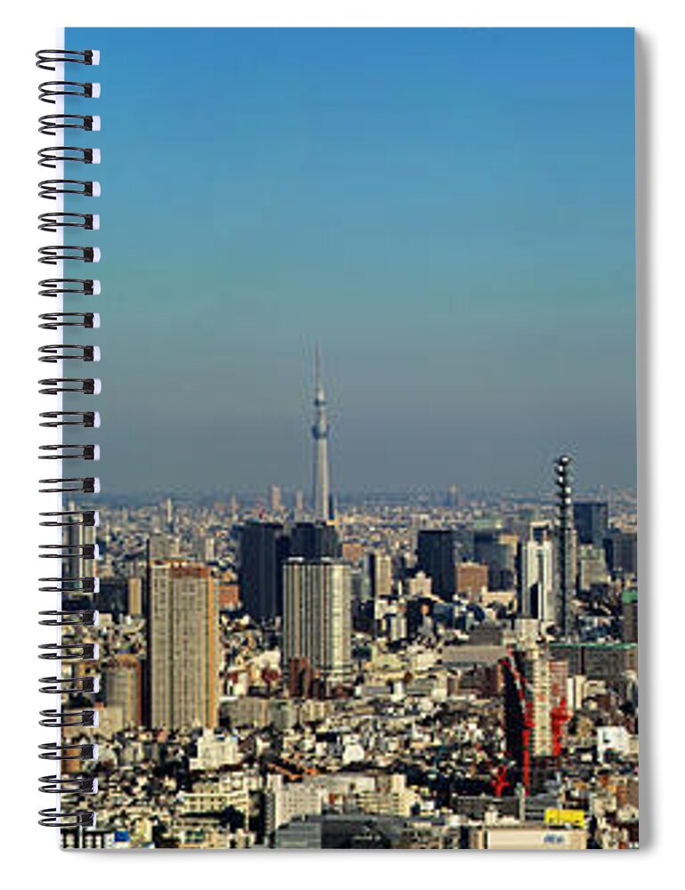 Panoramic Spiral Notebook featuring the photograph Tokyo Panorama View Of Modern by Photography By Zhangxun