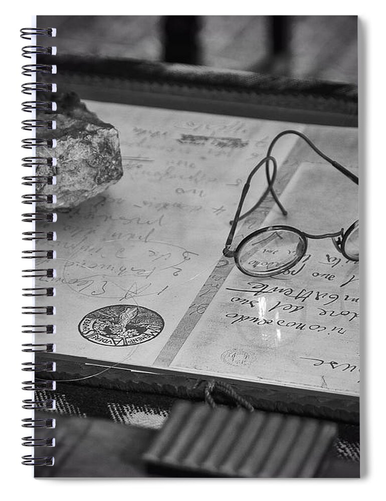 Francacorta Spiral Notebook featuring the photograph Tools of a poet. Vittoriale degli Italiani. Gardone Riviera by Jouko Lehto