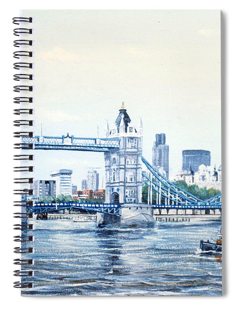 Tower Bridge Spiral Notebook featuring the painting Tower Bridge and The City of London by Mackenzie Moulton