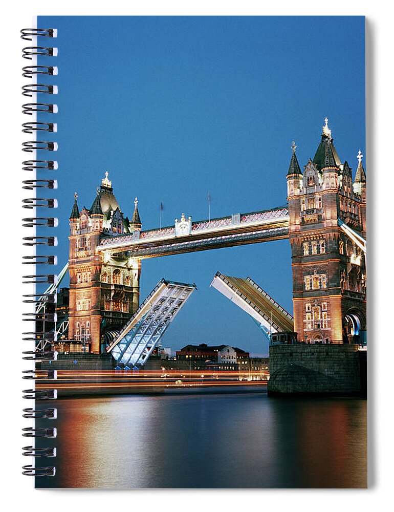 Drawbridge Spiral Notebook featuring the photograph Tower Bridge At Dusk by Gary Yeowell