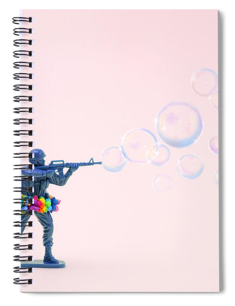 Armed Forces Spiral Notebook featuring the photograph Toy Soldier Shooting Bubbles From Gun by Juj Winn