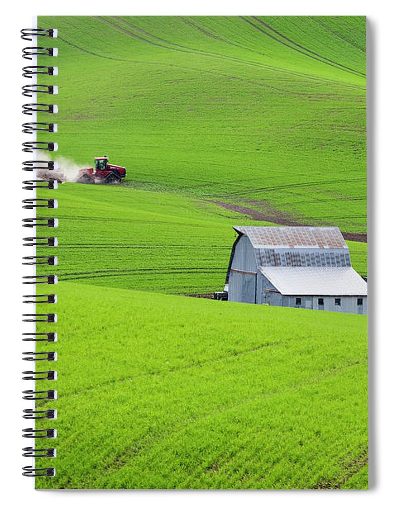 Scenics Spiral Notebook featuring the photograph Tractor And Farm, Palouse by Alan Majchrowicz