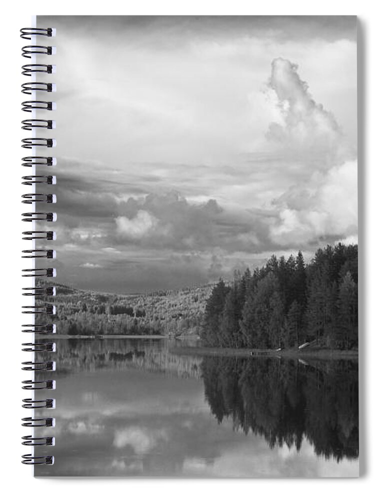 Away From It All Spiral Notebook featuring the photograph Tranquil summer lake - monochrome by Ulrich Kunst And Bettina Scheidulin