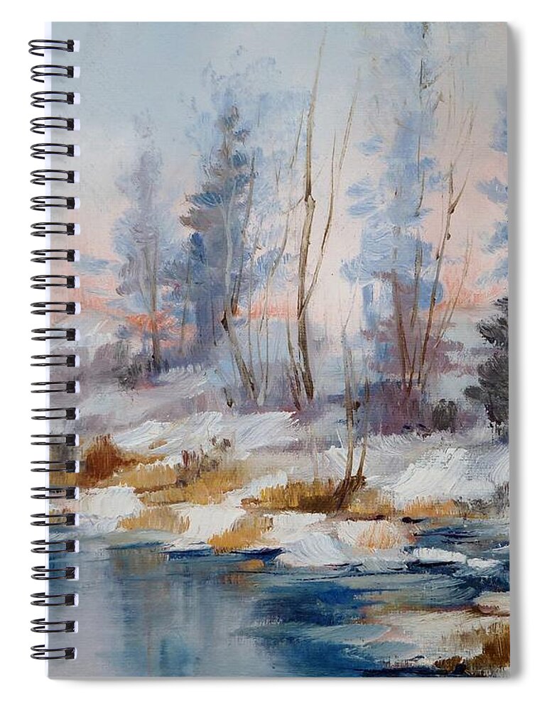 Trees Spiral Notebook featuring the painting Tranquil Sunrise by K M Pawelec