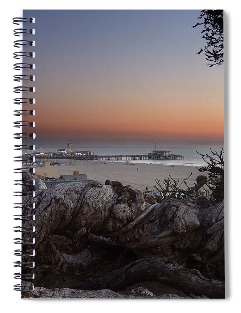 Beach Spiral Notebook featuring the photograph Tree and Pier by Steve Ondrus