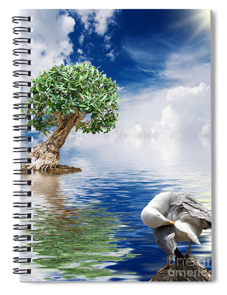 Abstract Spiral Notebook featuring the photograph Tree Seagull And Sea by Antonio Scarpi