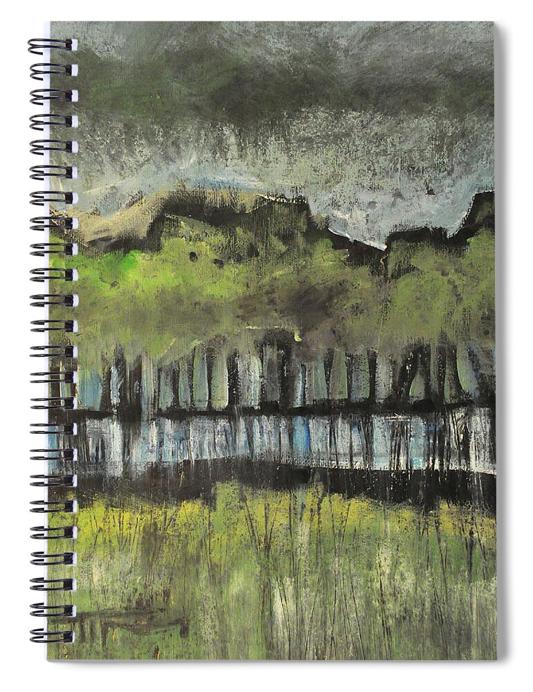 Trees Spiral Notebook featuring the painting Trees by a Stream by Tim Nyberg