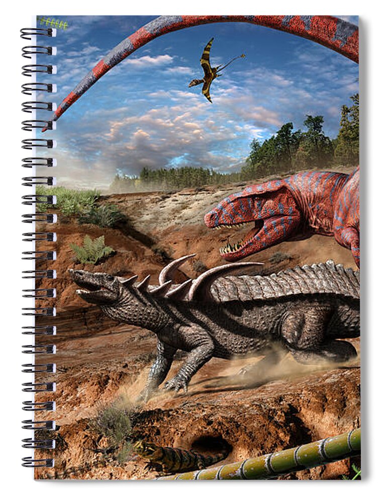 Dinosaur Spiral Notebook featuring the digital art Triassic Scene 2 by Julius Csotonyi