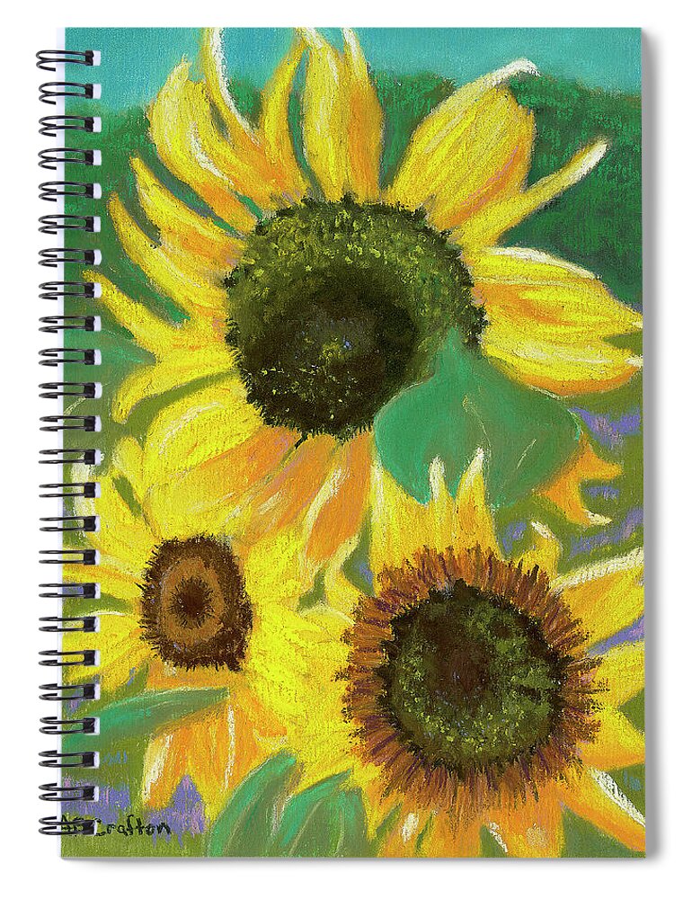 Sunflowers Spiral Notebook featuring the painting Triple Gold by Arlene Crafton