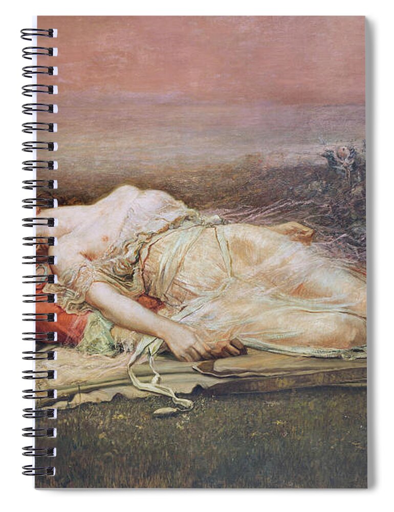 Rogelio De Egusquiza Spiral Notebook featuring the painting Tristan and Isolde by Rogelio de Egusquiza