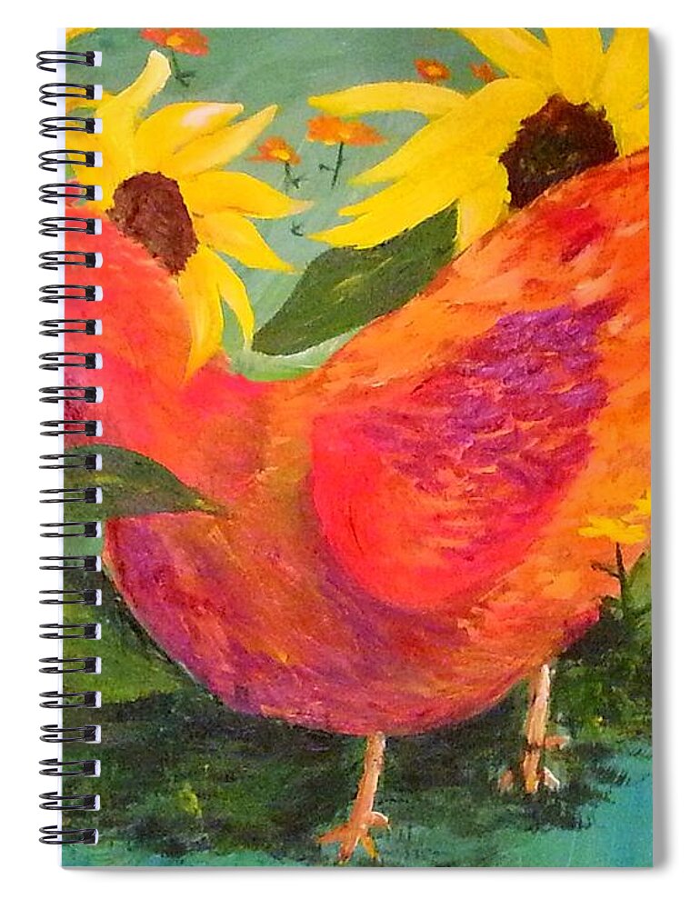 Rooster Paintings Spiral Notebook featuring the painting Trouble by Cheryl Nancy Ann Gordon