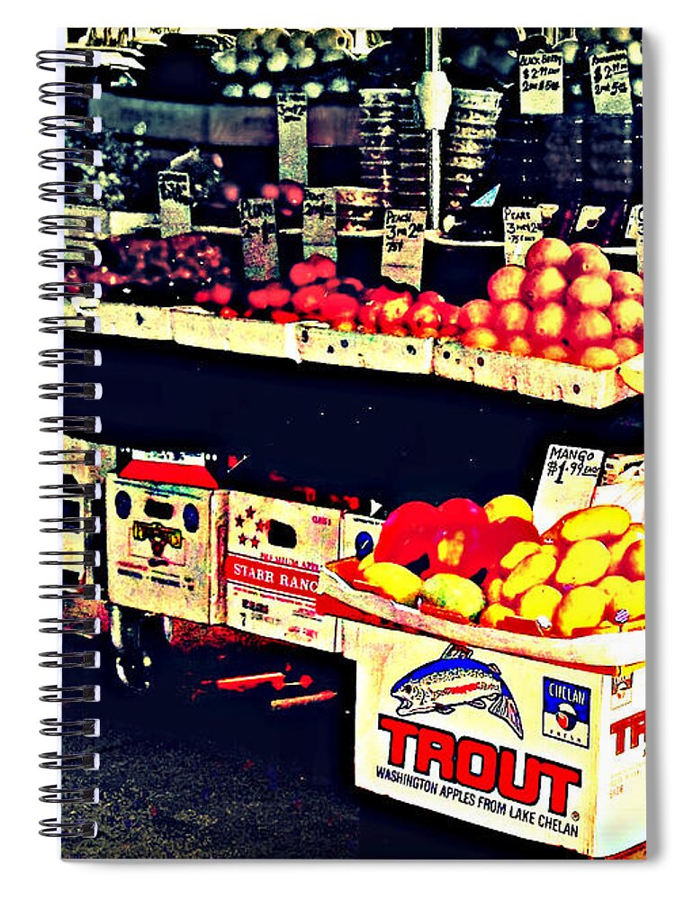 Fruit Spiral Notebook featuring the photograph Vintage Outdoor Fruit and Vegetable Stand - Markets of New York City by Miriam Danar