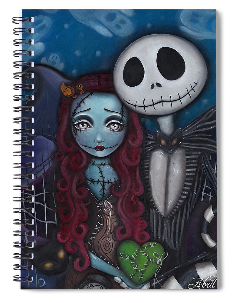 Nightmare Before Christmas Spiral Notebook featuring the painting True Love by Abril Andrade