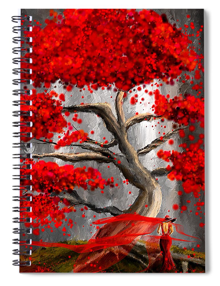 Red And Gray Spiral Notebook featuring the painting True Love Waits - Red And Gray Art by Lourry Legarde