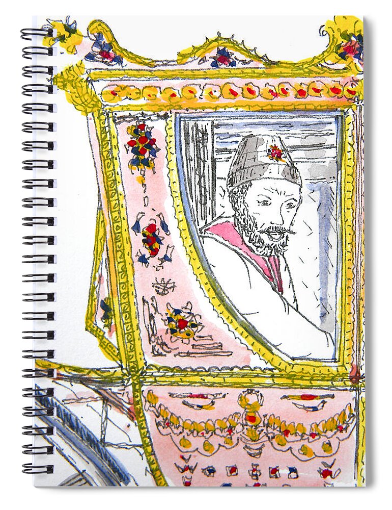 Maiden Wiser Than The Tsar Spiral Notebook featuring the drawing Tsar in Carriage by Marwan George Khoury