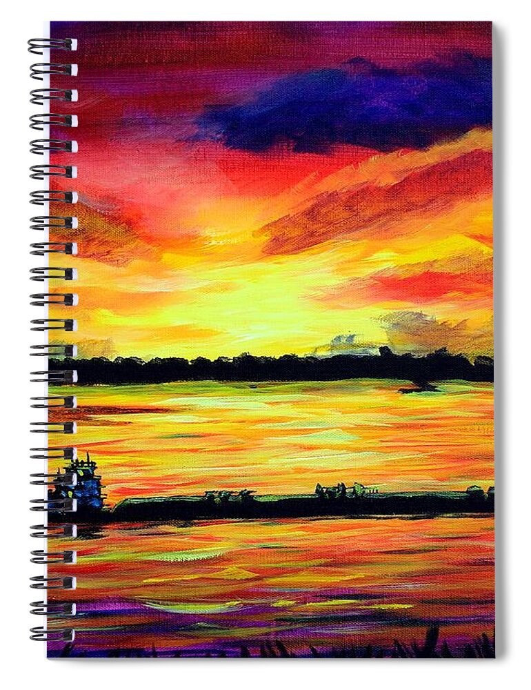 Mississippi River Spiral Notebook featuring the painting Tugboat On The Mississippi by Karl Wagner