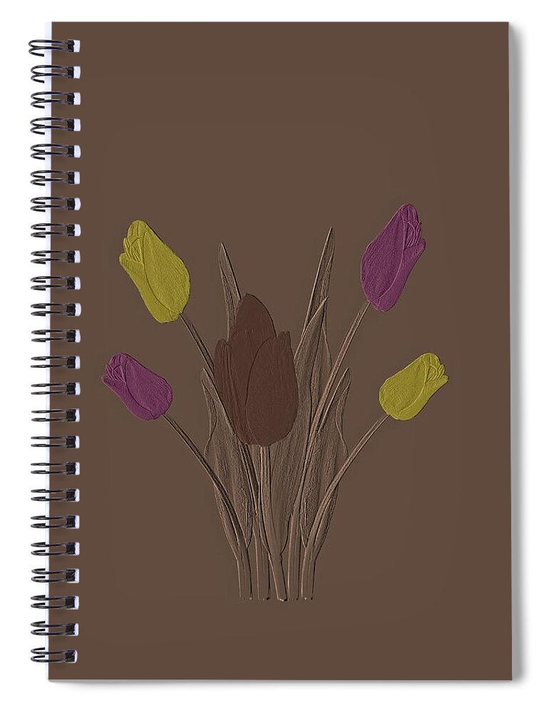 Tulips Spiral Notebook featuring the digital art Tulips Design Drawing Embossed by David Dehner