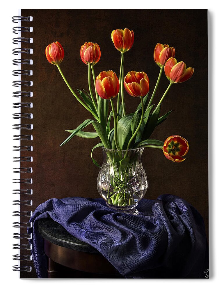 Vase Spiral Notebook featuring the photograph Tulips In A Crystal Vase by Endre Balogh
