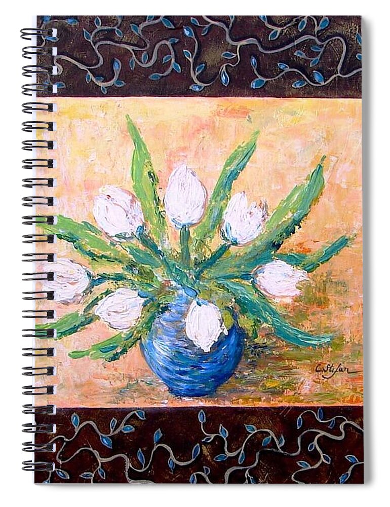 Tulip Spiral Notebook featuring the painting Tulips in a vase by Cristina Stefan