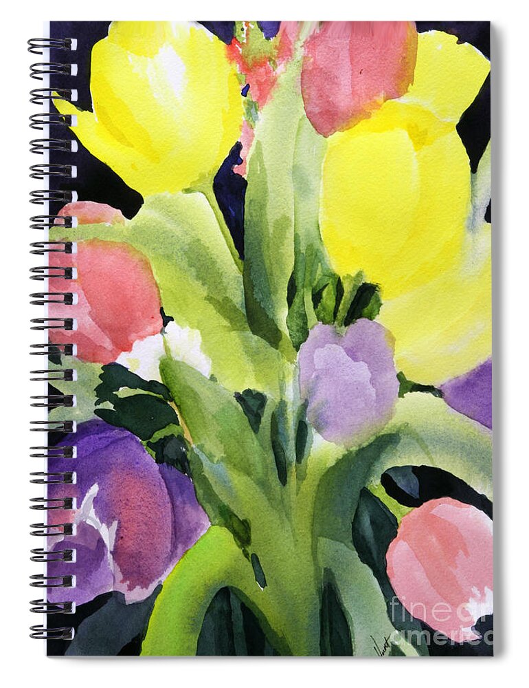 Floral Spiral Notebook featuring the painting The Colors of Spring by Maria Hunt