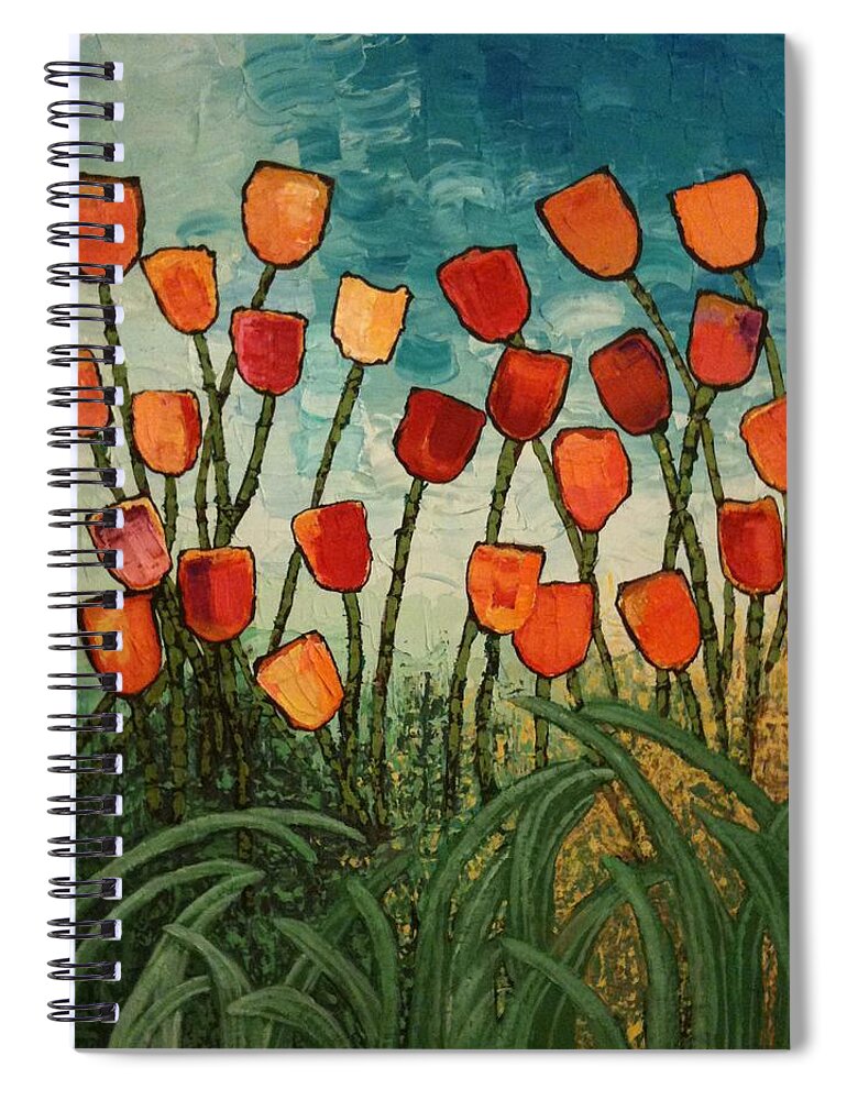 Red Spiral Notebook featuring the painting Tulips by Linda Bailey