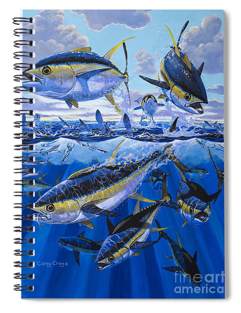 Tuna Spiral Notebook featuring the painting Tuna rampage Off0018 by Carey Chen