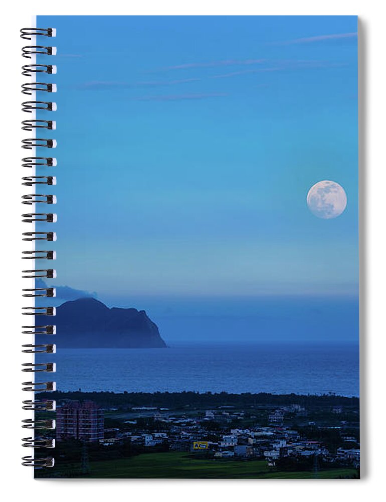 Tranquility Spiral Notebook featuring the photograph Turtle Island With Moon by Wan Ru Chen