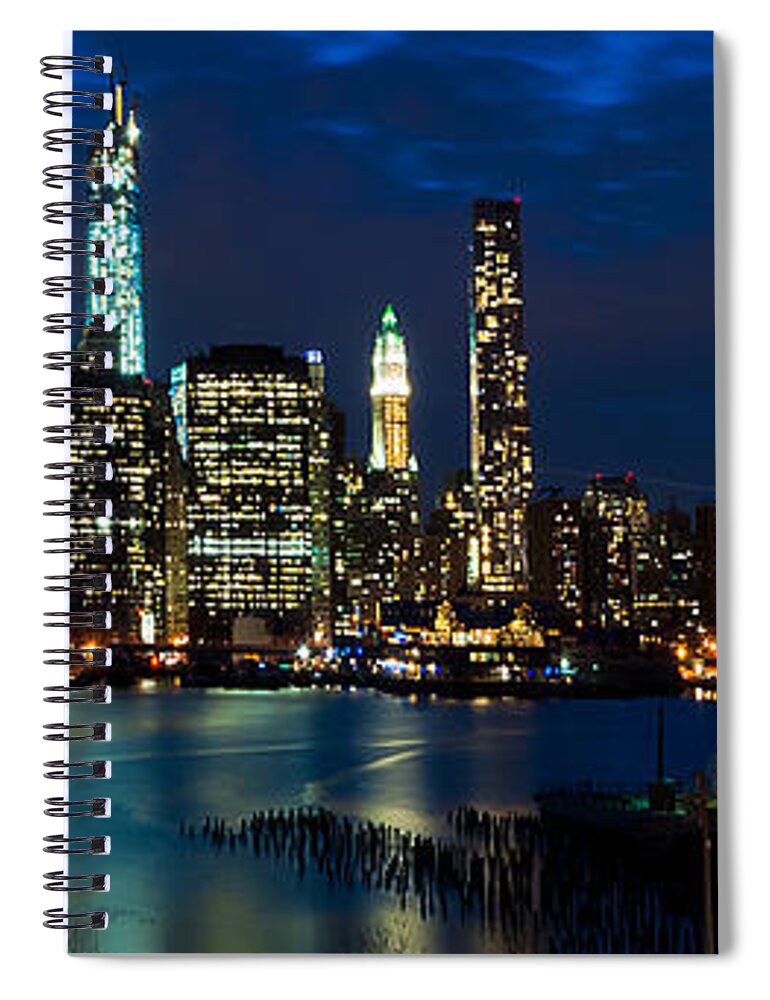 Amazing Brooklyn Bridge Photos Spiral Notebook featuring the photograph Twilight NYC Panorama by Mitchell R Grosky